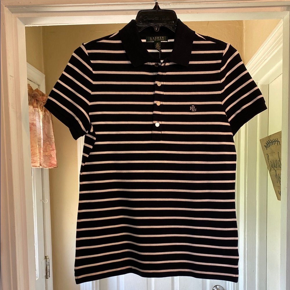 Ralph Lauren Navy and White Striped Polo Shirt
